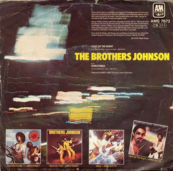 Brothers Johnson - Light Up The Night Vinyl Singles Vinyl Very Good (VG) <br> Hoes Good Plus (G+)