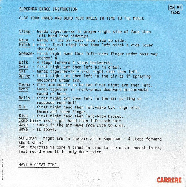 Black Lace - Superman Vinyl Singles Vinyl Very Good (VG) <br> Hoes Good Plus (G+)