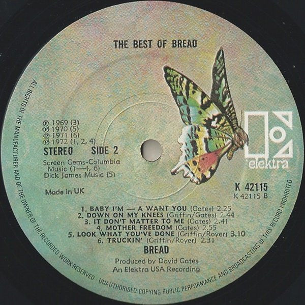 Bread - The Best Of Bread (LP) Vinyl LP Vinyl Very Good (VG) <br> Hoes Good Plus (G+)