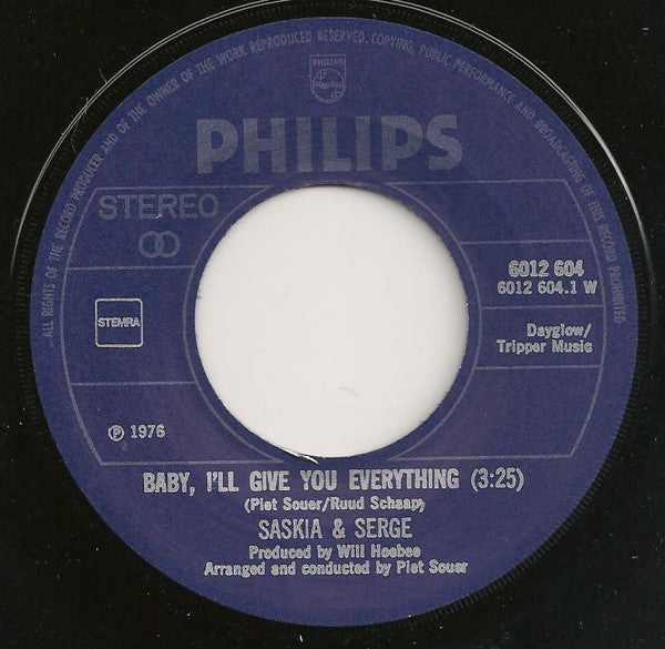 Saskia & Serge - Baby I'll Give You Everything Vinyl Singles Vinyl Very Good (VG) <br> Hoes Generic