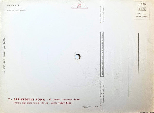 Teddy Reno - Arrivederci Roma Vinyl Singles Vinyl Very Good (VG) <br> Hoes Good Plus (G+)