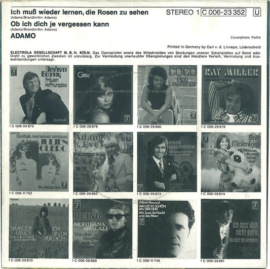 Adamo - Ich Muß Wieder Lernen, Die Rosen Zu Sehen Vinyl Singles Media VG+ / Sleeve G+