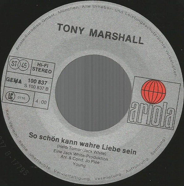Tony Marshall - Ich Klau Dir Eine Straßenbahn Vinyl Singles Vinyl Very Good (VG) <br> Hoes Good Plus (G+)