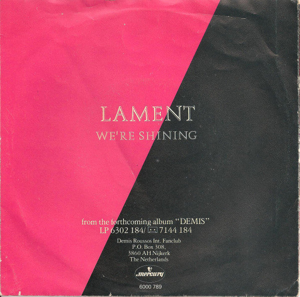 Demis Roussos - Lament Vinyl Singles Vinyl Very Good (VG) <br> Hoes Good Plus (G+)