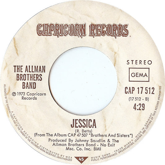 Allman Brothers Band - Ramblin' Man Vinyl Singles Vinyl Zeer Goed / Hoesje Generic "VINYLSINGLES.NL"