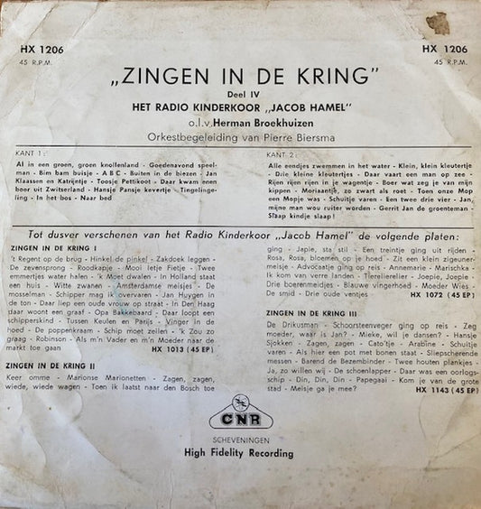 Kinderkoor Jacob Hamel - Zingen In De kring Deel 4 Vinyl Singles EP Vinyl Zeer Goed / Hoesje Goed "VINYLSINGLES.NL"