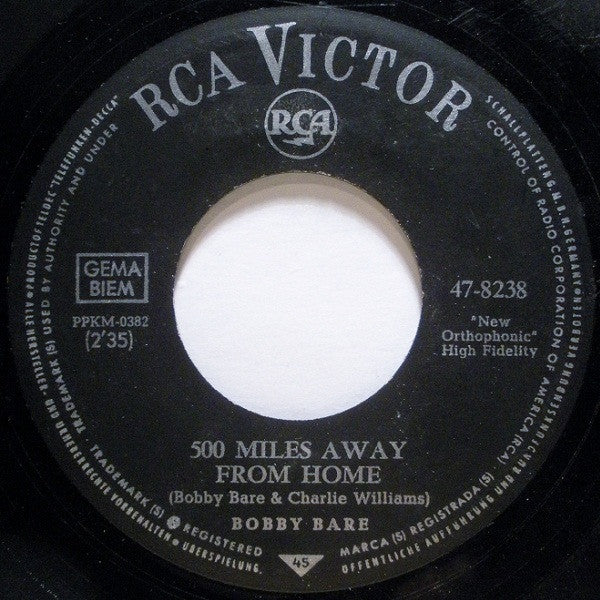 Bobby Bare - Miles Away From Home Vinyl Singles Vinyl Very Good (VG) <br> Hoes Generic