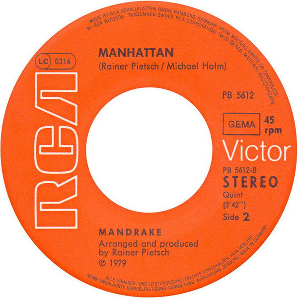 Mandrake - Dancing The Night Away Vinyl Singles Vinyl Very Good (VG) <br> Hoes Good Plus (G+)