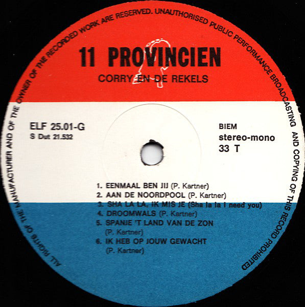Corry En De Rekels - Corry En De Rekels * (LP) (B-Keus) Vinyl LP Vinyl Very Good (VG) <br> Hoes Good Plus (G+)