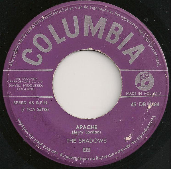 Shadows - Apache Vinyl Singles Vinyl Very Good (VG) <br> Hoes Generic