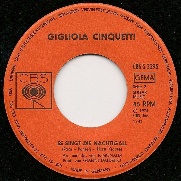 Gigliola Cinquetti - Ja Vinyl Singles Vinyl Very Good (VG) <br> Hoes Good Plus (G+)