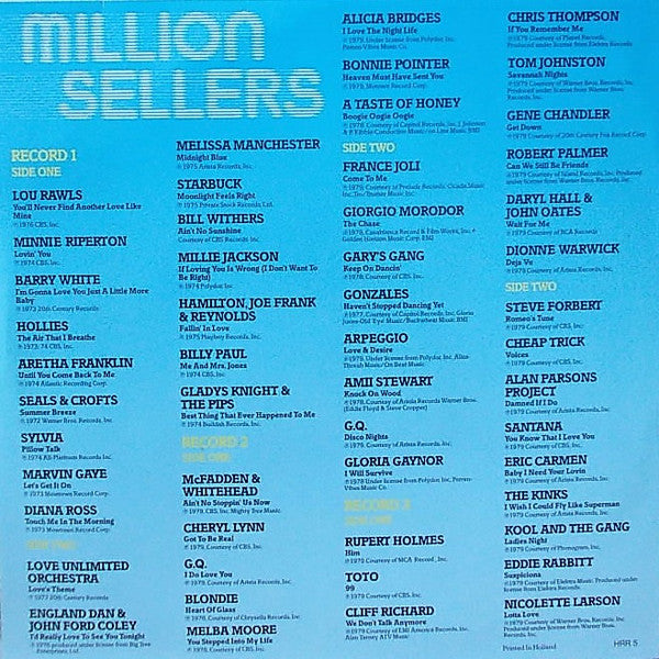 Various - Million Sellers (LP) Vinyl LP Vinyl Very Good (VG) <br> Hoes Good Plus (G+)