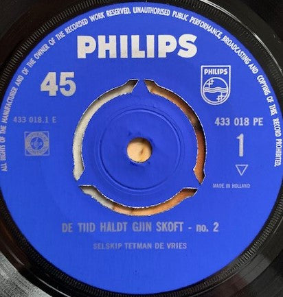 Selskip Tetman De Vries - De Tiid Haldt Gjin Skoft - No. 2 Vinyl Singles