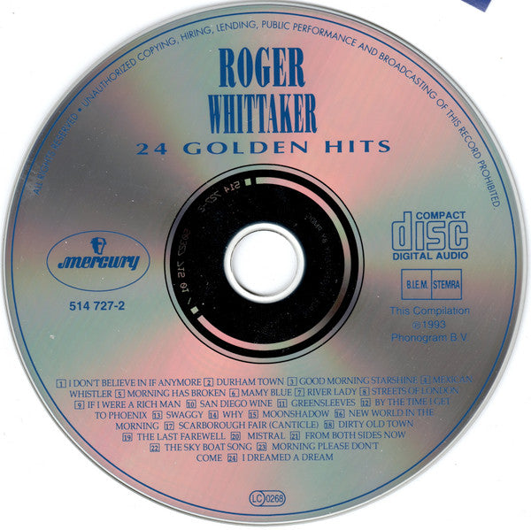 Roger Whittaker - ** Golden Hits (CD) Compact Disc Vinyl Very Good (VG) <br> Hoes Good Plus (G+)
