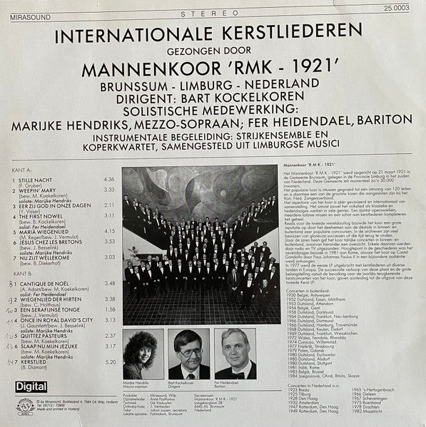 Mannenkoor RMK 1921 Dirigent: Bart Kockelkoren - Internationale Kerstliederen (LP) 51608