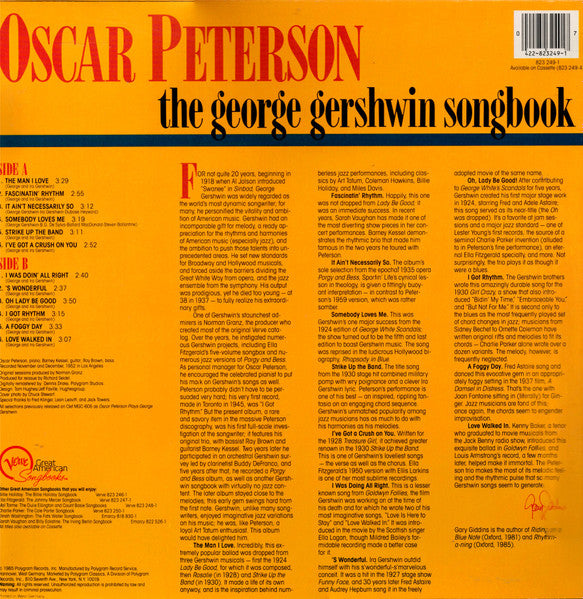 Oscar Peterson - The George Gershwin Songbook (LP) Vinyl LP Vinyl Very Good (VG) <br> Hoes Good Plus (G+)