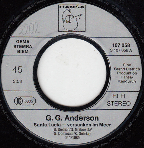 G.G. Anderson - Santa Lucia - Versunken Im Meer Vinyl Singles