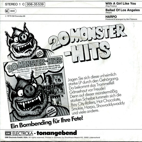 Harpo - With A Girl Like You Vinyl Singles Vinyl Very Good (VG) <br> Hoes Good Plus (G+)