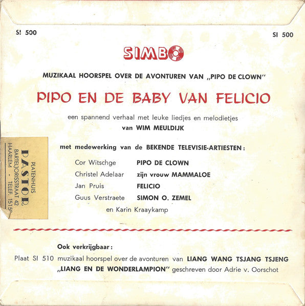 Pipo De Clown - Pipo En De Baby Van Felicio Vinyl Singles Vinyl Very Good (VG) <br> Hoes Good Plus (G+)