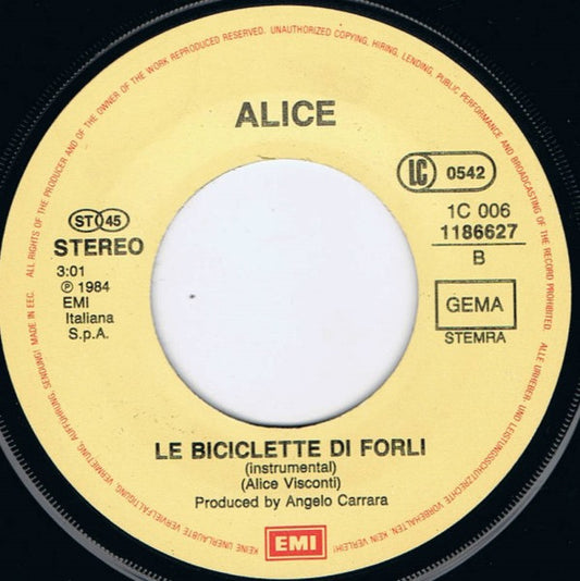 Alice - I Treni Di Tozeur Vinyl Singles Media VG+ / Sleeve Generic