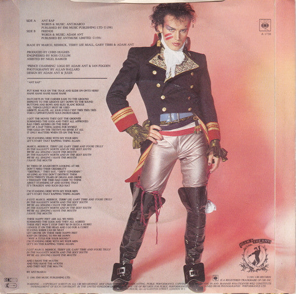 Adam And The Ants - Ant Rap Vinyl Singles Vinyl Very Good (VG) <br> Hoes Good Plus (G+)