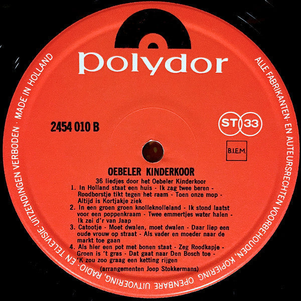 Oebeler Kinderkoor - 36 Kinderliedjes Gezongen Door Het Oebeler Kinderkoor (LP) Vinyl LP Vinyl Very Good (VG) <br> Hoes Good Plus (G+)