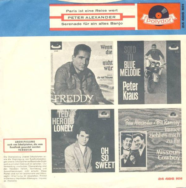 Peter Alexander - Paris Ist Eine Reise Wert Vinyl Singles Vinyl Very Good (VG) <br> Hoes Good Plus (G+)