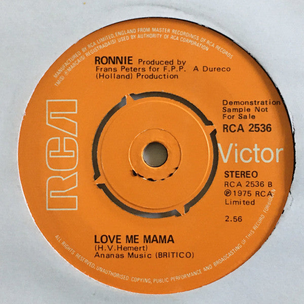 Ronnie - Angelina Vinyl Singles Vinyl Very Good (VG) <br> Hoes Generic