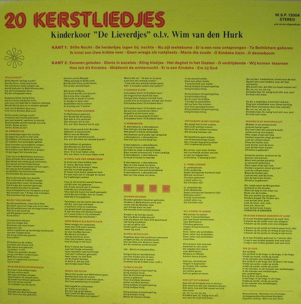 Kinderkoor De Lieverdjes - 20 Kerstliedjes (LP) Vinyl LP Vinyl Very Good (VG) <br> Hoes Good Plus (G+)