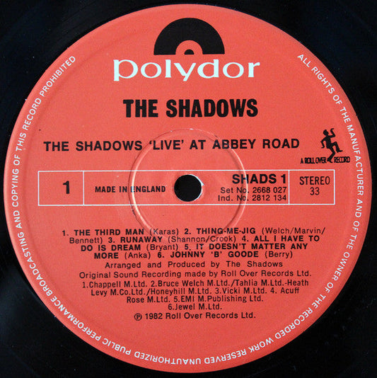 Shadows - Live At Abbey Road (LP) Vinyl LP Vinyl Zeer Goed / Hoesje Goed "VINYLSINGLES.NL"