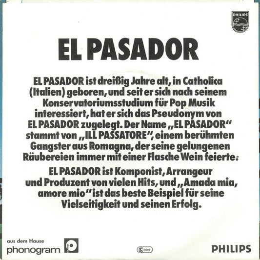 El Pasador - Amada Mia, Amore Mio Vinyl Singles Vinyl Zeer Goed / Hoesje Goed "VINYLSINGLES.NL"