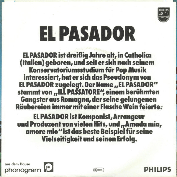 El Pasador - Amada Mia, Amore Mio Vinyl Singles Vinyl Goed / Hoes Redelijk
