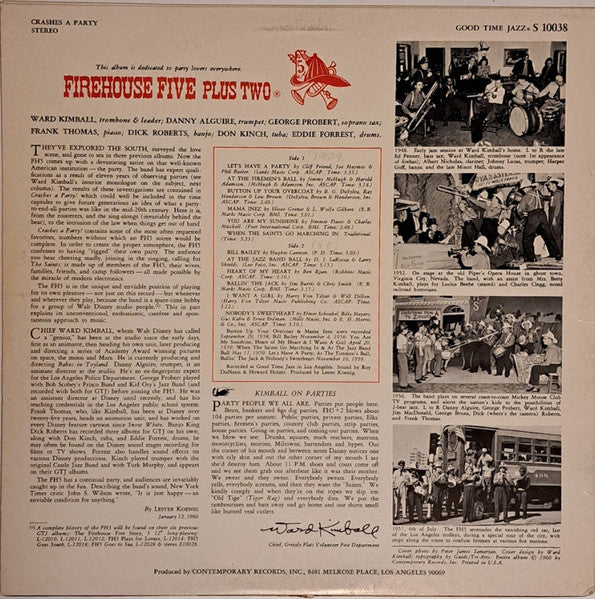 Firehouse Five Plus Two - Crashes A Party! (LP) Vinyl LP Vinyl Very Good (VG) <br> Hoes Good Plus (G+)