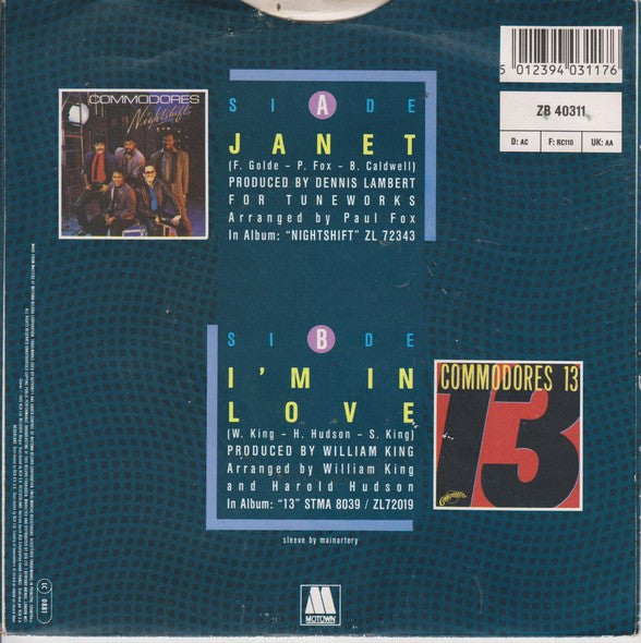 Commodores - Janet Vinyl Singles Vinyl Very Good (VG) <br> Hoes Good Plus (G+)