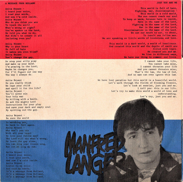 Manfred Langer - A Message From Holland Vinyl Singles Vinyl Very Good (VG) <br> Hoes Good Plus (G+)
