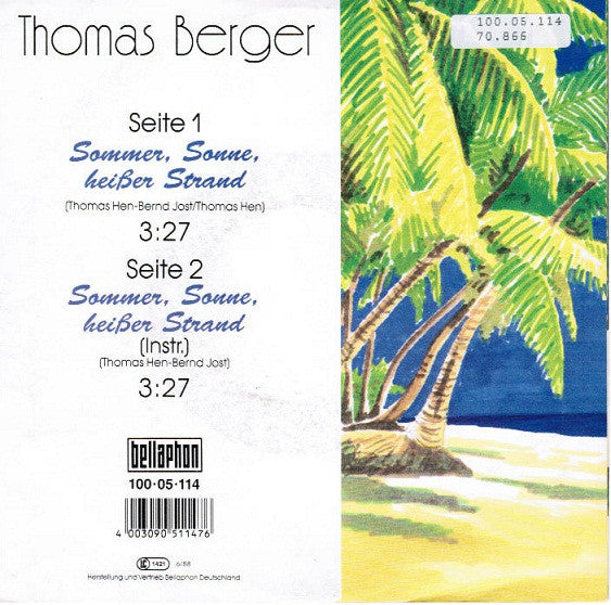 Thomas Berger - Sommer, Sonne, Heißer Strand Vinyl Singles Vinyl Very Good (VG) <br> Hoes Good Plus (G+)