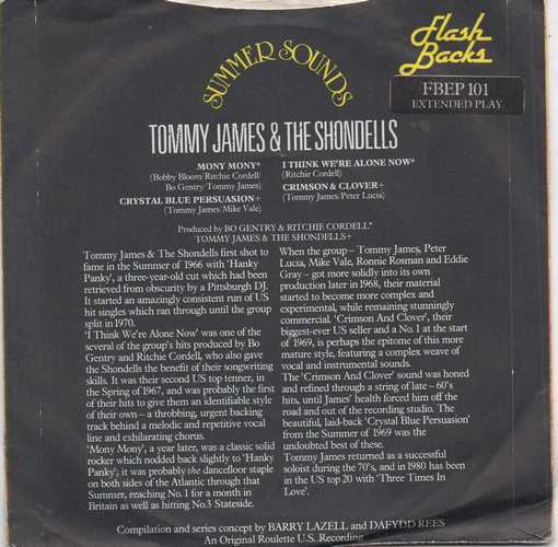 Tommy James & The Shondells - Summer Sounds Vinyl Singles EP Vinyl Very Good (VG) <br> Hoes Good Plus (G+)