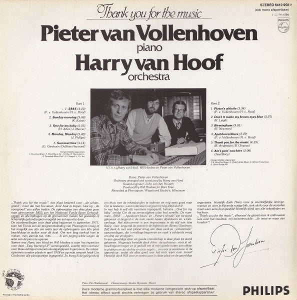 Pieter van Vollenhoven, Harry van Hoof - Thank You For The Music (LP) Vinyl LP Vinyl Very Good (VG) <br> Hoes Good Plus (G+)