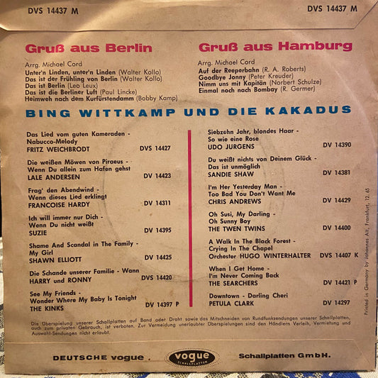Bing Wittkamp Und Die Kakadus - Gruss Aus Berlin Vinyl Singles Vinyl Zeer Goed / Hoesje Goed "VINYLSINGLES.NL"
