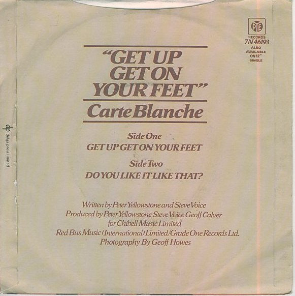 Carte Blanche - Get Up Get On Your Feet Vinyl Singles Vinyl Goed / Hoes Sticker
