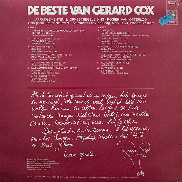 Gerard Cox - De Beste Van Gerard Cox (LP) Vinyl LP Vinyl Very Good (VG) <br> Hoes Good Plus (G+)