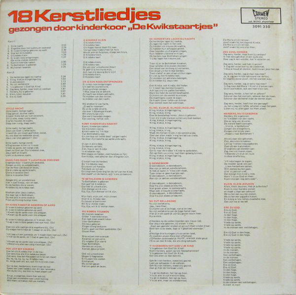 Kinderkoor De Kwikstaartjes - 18 Kerstliedjes (LP) Vinyl LP Vinyl Very Good (VG) <br> Hoes Good Plus (G+)