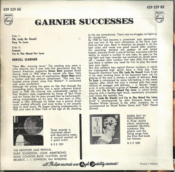 Erroll Garner - Garner Successes Vinyl Singles EP Vinyl Very Good (VG) <br> Hoes Good Plus (G+)