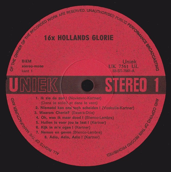 Various - **x Hollands Glorie (LP) Vinyl LP Vinyl Very Good (VG) <br> Hoes Good Plus (G+)