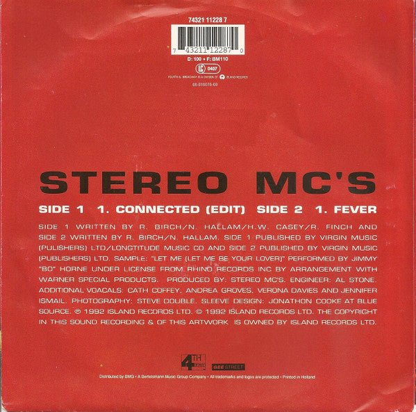 Stereo MC's - Connected Vinyl Singles Vinyl Very Good (VG) <br> Hoes Good Plus (G+)