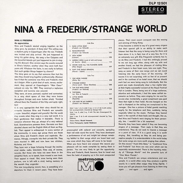 Nina & Frederik - Strange World (LP) Vinyl LP Vinyl Very Good (VG) <br> Hoes Good Plus (G+)