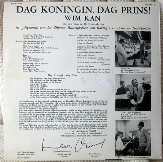 Wim Kan - Dag Koningin, Dag Prins! (10") Vinyl LP 10" Vinyl Zeer Goed / Hoesje Goed "VINYLSINGLES.NL"