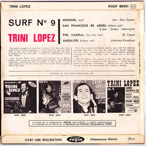 Trini Lopez - Surf N° * Vinyl Singles EP Vinyl Very Good (VG) <br> Hoes Good Plus (G+)
