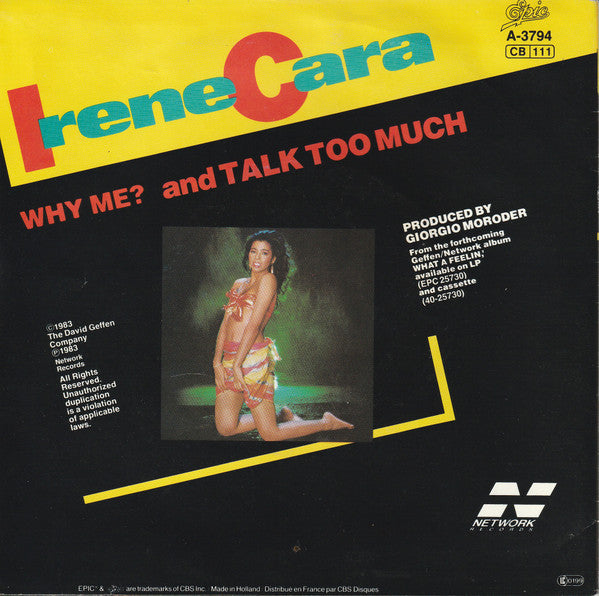 Irene Cara - Why Me? Vinyl Singles Vinyl Very Good (VG) <br> Hoes Good Plus (G+)