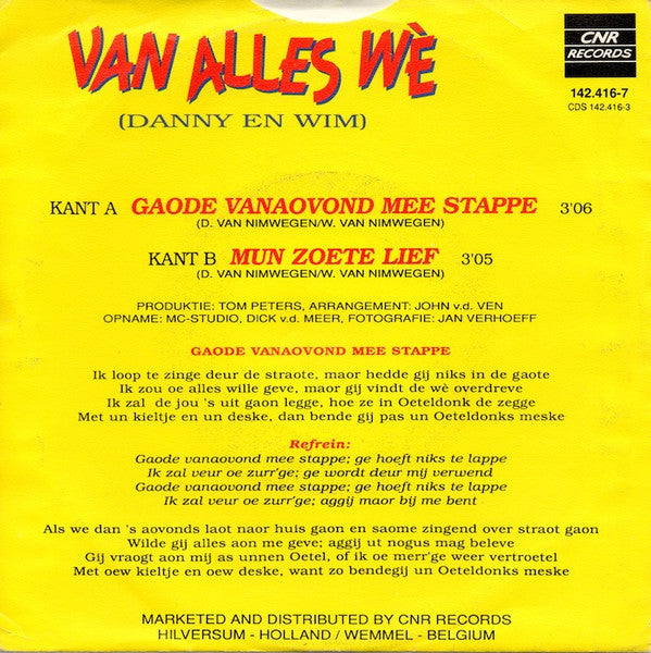 Van Alles Wè - Gaode Vanaovond Mee Stappe Vinyl Singles Vinyl Very Good (VG) <br> Hoes Good Plus (G+)